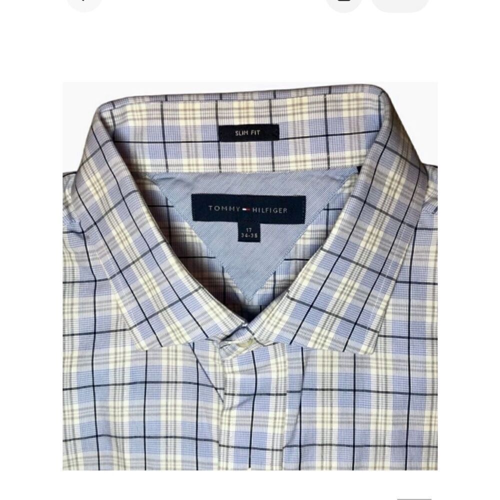 Tommy Hilfiger Slim Fit Plaid Dress Shirt in Blue/White Men’s 17/34-35